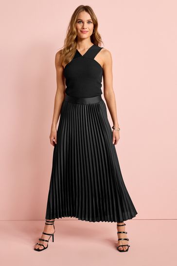 Buy Black Satin Pleated Midi Skirt from Next Ireland