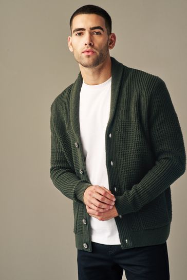 Buy Khaki Green Regular Shawl Waffle Texture Knit Cardigan from Next Lithuania
