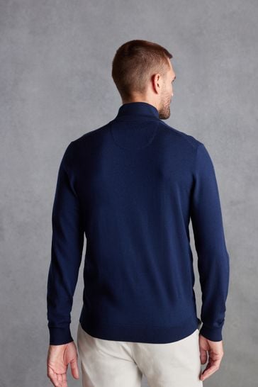Buy Navy Blue Regular Signature Merino Wool Zip Neck Jumper from Next Croatia