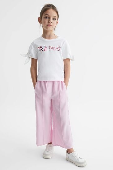 Reiss Pink Print Tally Senior Printed Cotton T-Shirt