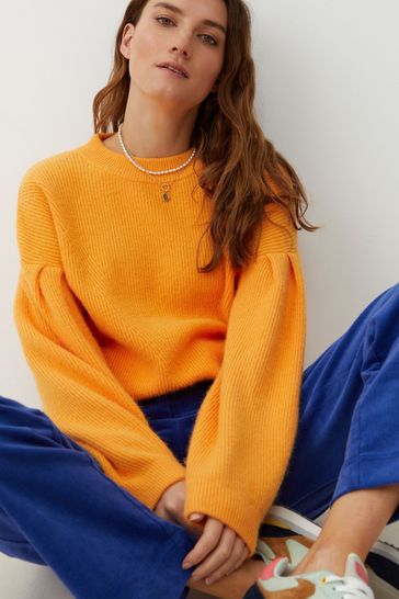Oliver Bonas Orange Drop Pleat Sleeve Knitted Jumper