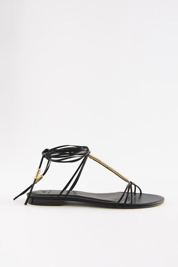 Metallic strappy flat sandals sale