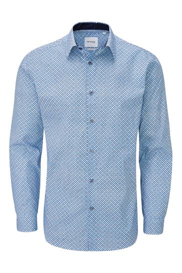 Skopes Tailored Fit Blue Geo Cotton Shirt
