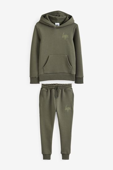 Buy Hype. Kids Script Hoodie Joggers Khaki Green Tracksuit from