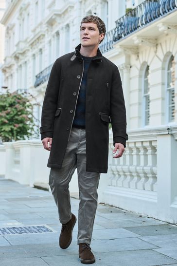 Buy Black Wool Blend Four Pocket Funnel Neck Coat from Next Luxembourg