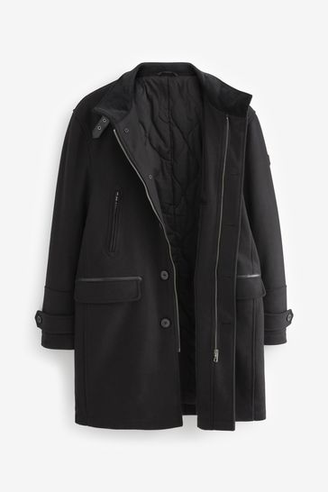 Buy Black Wool Blend Four Pocket Funnel Neck Coat from Next Luxembourg