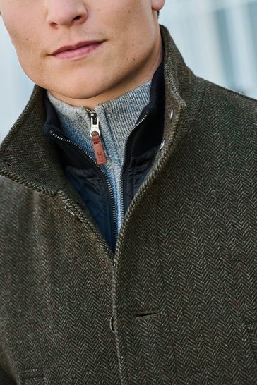 Buy Green Herringbone Funnel Neck Coat With Built In Gilet from Next USA