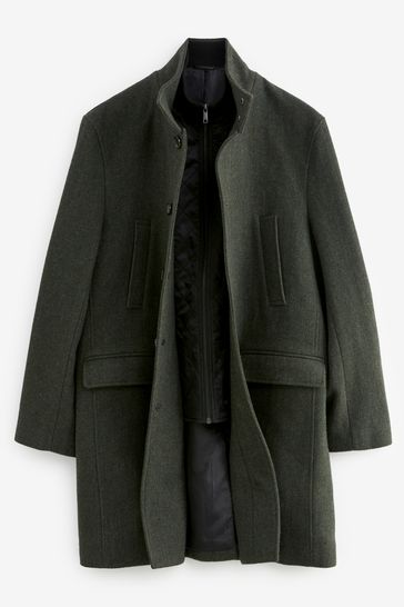 Buy Green Herringbone Funnel Neck Coat With Built In Gilet from Next Poland