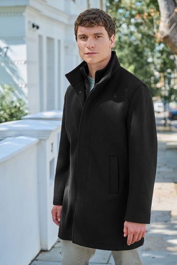 Buy Black Funnel Neck Coat With Built In Gilet from Next Germany