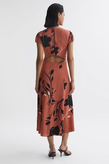 Buy Reiss Blush Black Floella Floral Printed Midi Dress from Next