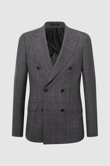 Buy Reiss Grey Newbury Slim Fit Double Breasted Checked Blazer