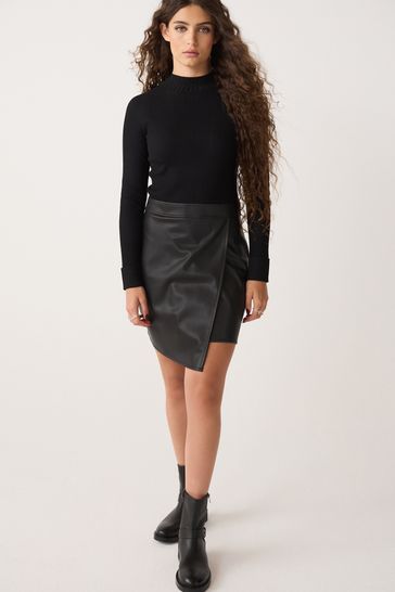 Buy Black 2 in 1 Faux Leather PU Mix Mini Jumper Dress from Next