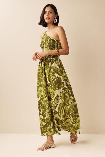 Green One Shoulder Midi Dress