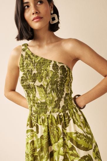 Green one deals shoulder midi dress