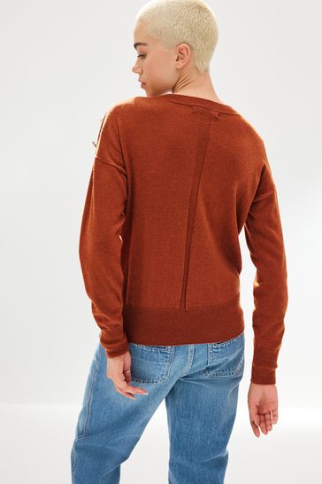 Buy Rust Brown Button Shoulder V Neck Jumper from Next Ireland