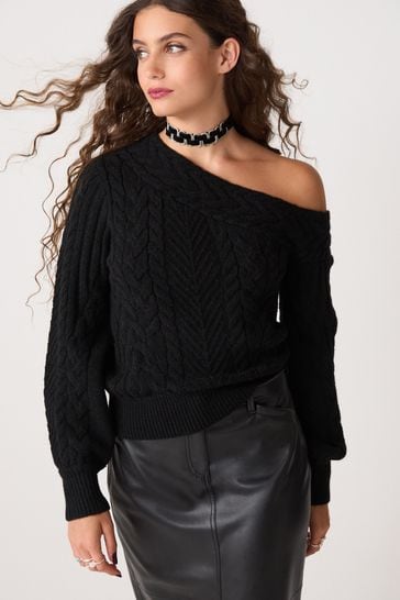 One shoulder black jumper top