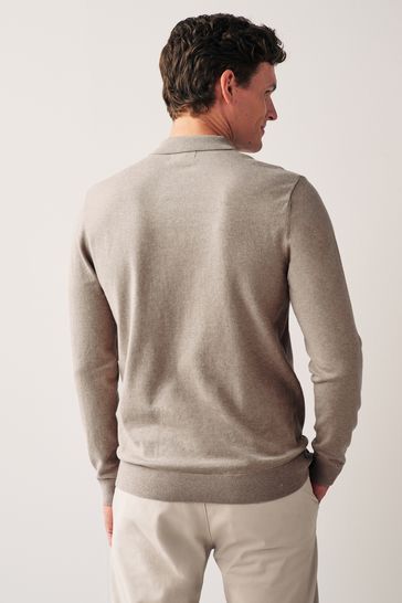 Buy Neutral Regular Knitted Long Sleeve Polo Shirt from Next Canada