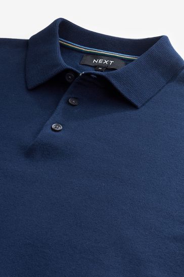 Buy Navy Blue Regular Knitted Long Sleeve Polo Shirt from Next Ireland