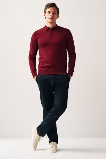Mens red long sleeve polo discount