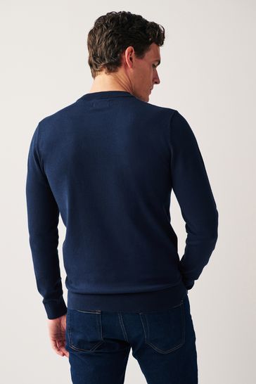 Navy Regular Cotton Rich Knitted Crew Neck Jumper