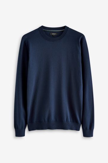 Buy Navy Regular Cotton Rich Knitted Crew Neck Jumper from Next Canada