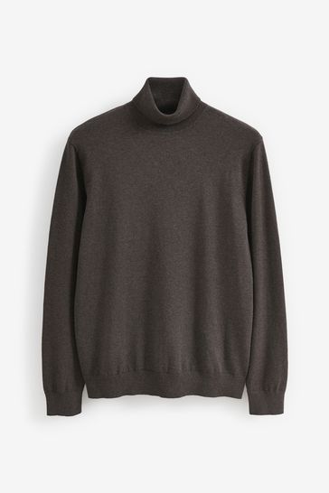 Buy Dark Grey Regular Knitted Long Sleeve Roll Neck Jumper from