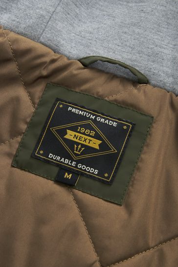 Buy Khaki Green Bomber Jacket with Mock Jersey Hood from