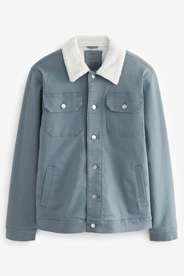 Borg collar denim jacket new arrivals mens