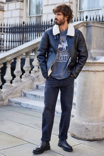 Buy Black PU Faux Shearling Jacket from Next Luxembourg