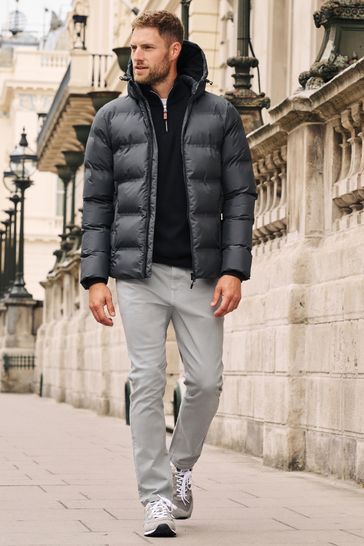 Buy Slate Grey Hooded Shower Resistant Hooded Puffer Jacket from