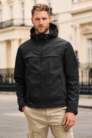 Black Hooded Shower Resistant Jacket