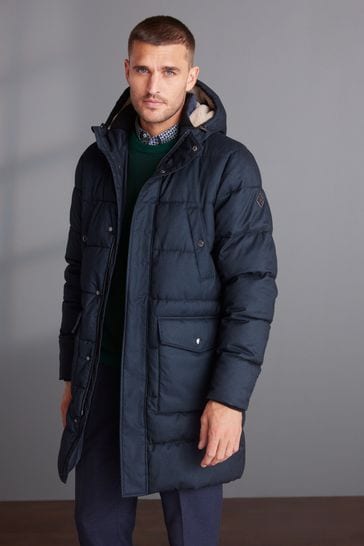 Buy Navy Blue Textured Longline Puffer Coat from Next Netherlands
