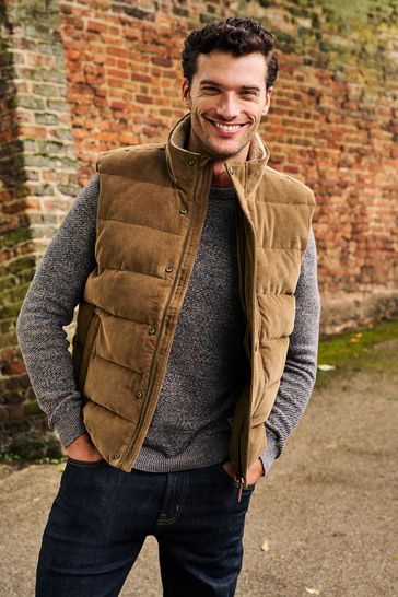 Buy Tan Brown Borg Collared Corduroy Panel Gilet from Next Oman