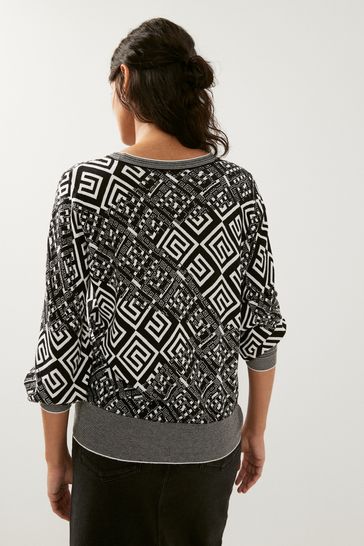 Buy Black White Geo Printed Round Neck Jumper from Next Poland