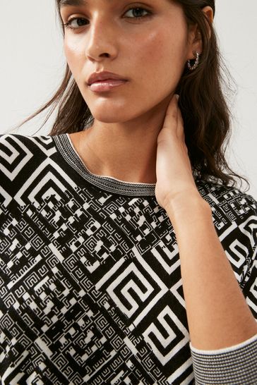 Buy Black White Geo Printed Round Neck Jumper from Next Denmark