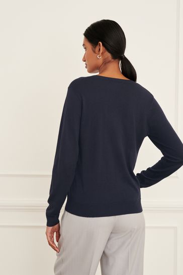 Ladies navy blue v neck jumper on sale