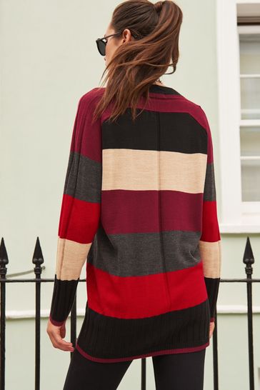 Black sweater with red striped sleeves hotsell
