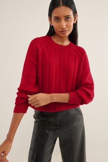 Red crew neck sweater women's on sale
