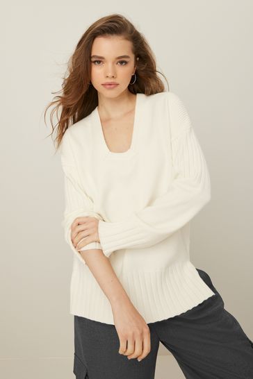 V neck jumper white online