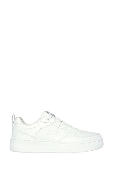 All white hot sale leather skechers