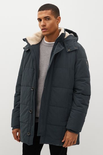 Navy Blue Square Quilted Parka Jacket
