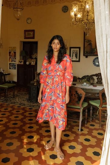 Buy Monsoon Red Flavia Feather Print Midi Dress from Next Ireland
