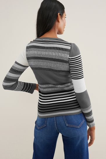 Buy Grey White Geometric Stripe Button Shoulder Jumper from Next