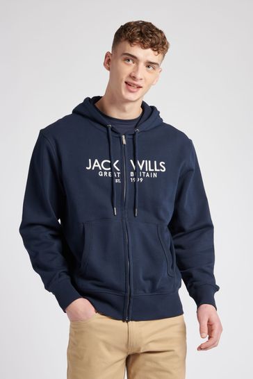 Jack Wills Black Graphic Pinebrook Zip Through Hoodie