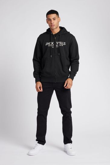 Buy Jack Wills Black Graphic Pinebrook Zip Through 100 Cotton Hoodie from Next Saudi Arabia
