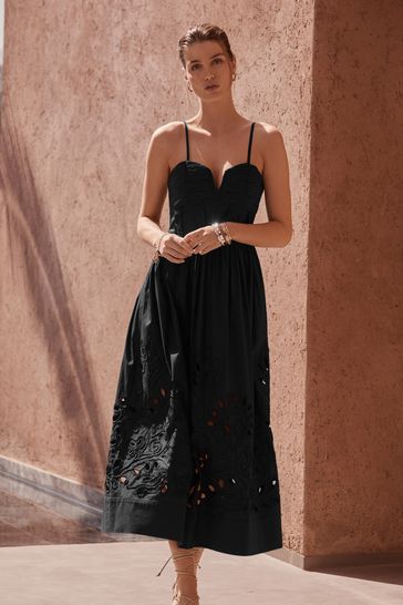 Buy Black Broderie Bandeau Midi Dress from Next Luxembourg