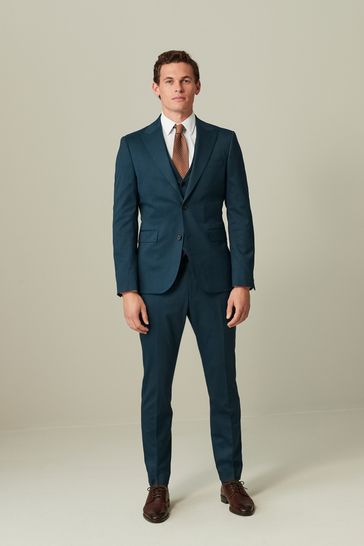 Teal Blue Slim Fit Wool Blend Suit Jacket
