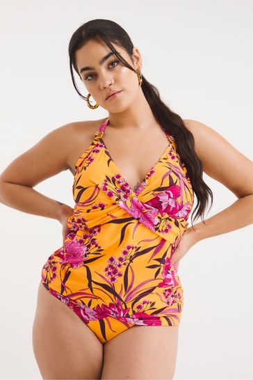Simply Be Magisculpt Orange Floral Print Twist Front Tankini Set