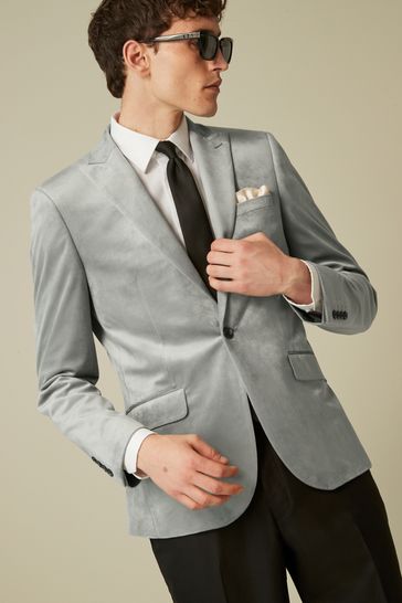 Buy Light Grey Slim Velvet Blazer from Next Poland