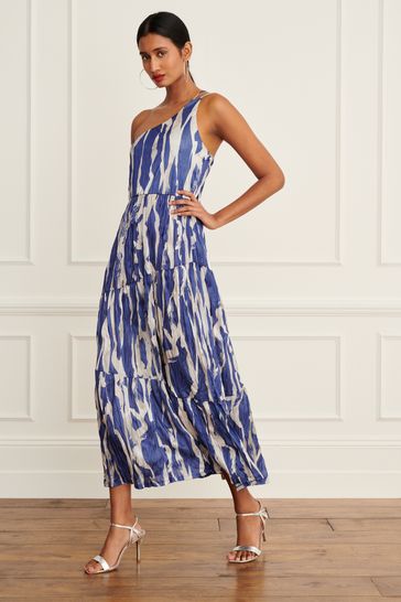 Buy Blue Print One Shoulder Crinkle Dress from Next Germany